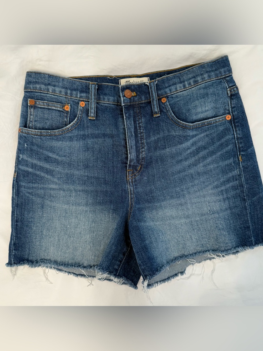 Madewell Distressed Dark Blue High Rise Denim High-Rise Cutoff Shorts, Size 29